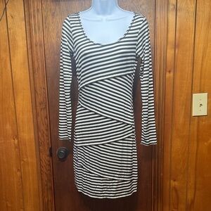 Max Studio Asymmetrical Black and White Striped Dress Size M‎